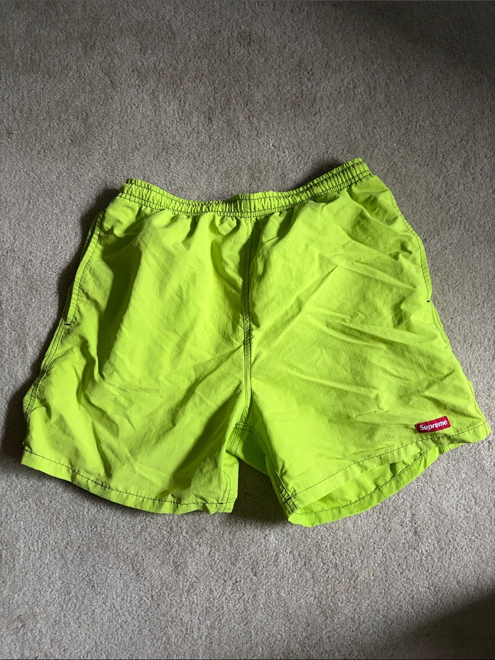 Supreme Neon Lime Green Swim Trunks